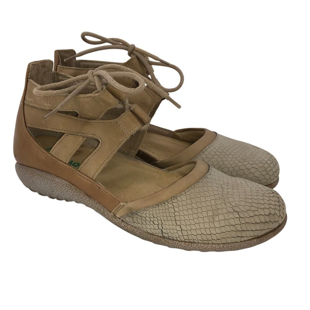 Naot Kata Shoe Beige Leather Sandal Comfort Womens EU 38 US 7-7.5 Lizard Boho